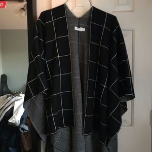 black and white grid shawl/poncho